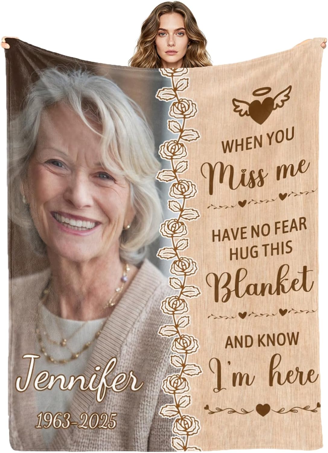 Custom Memorial Blanket with Photos for Loss of Loved One, in Loving Memory Sympathy Gifts, Personalized Sympathy Blanket for Loss of Dad Mom Husband Wife Friend Bereavement Remembrance Grieving Gift