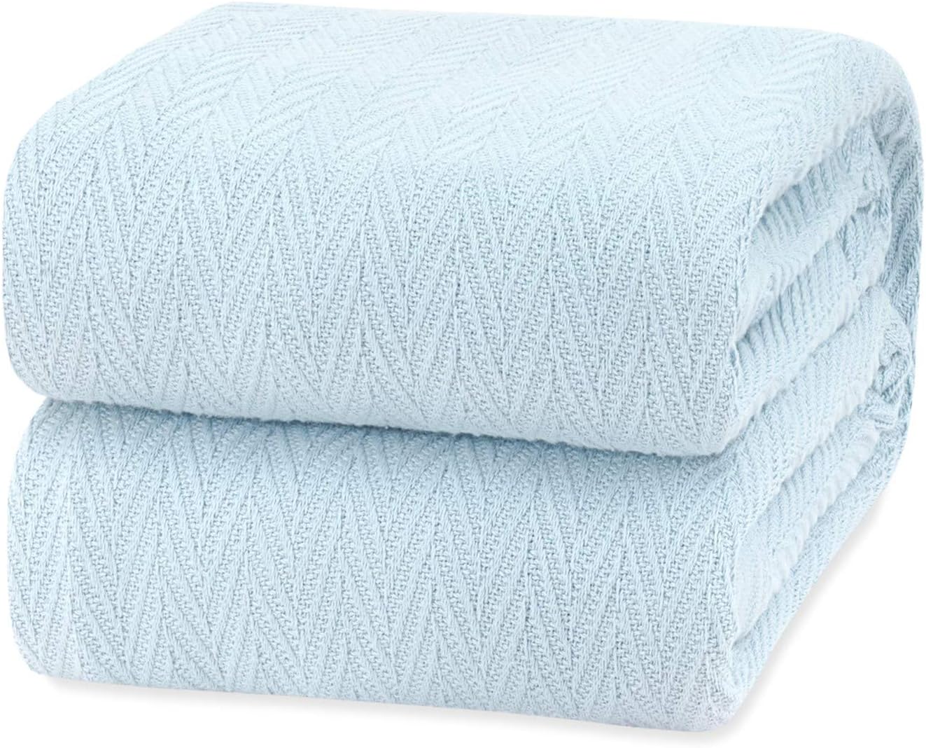 White Classic King Size Blankets for Bed, 100% Cotton Blanket Soft and Breathable, 410Gsm Waffle Lightweight Summer Blanket 108x90 Inches Light Blue Light Blue King