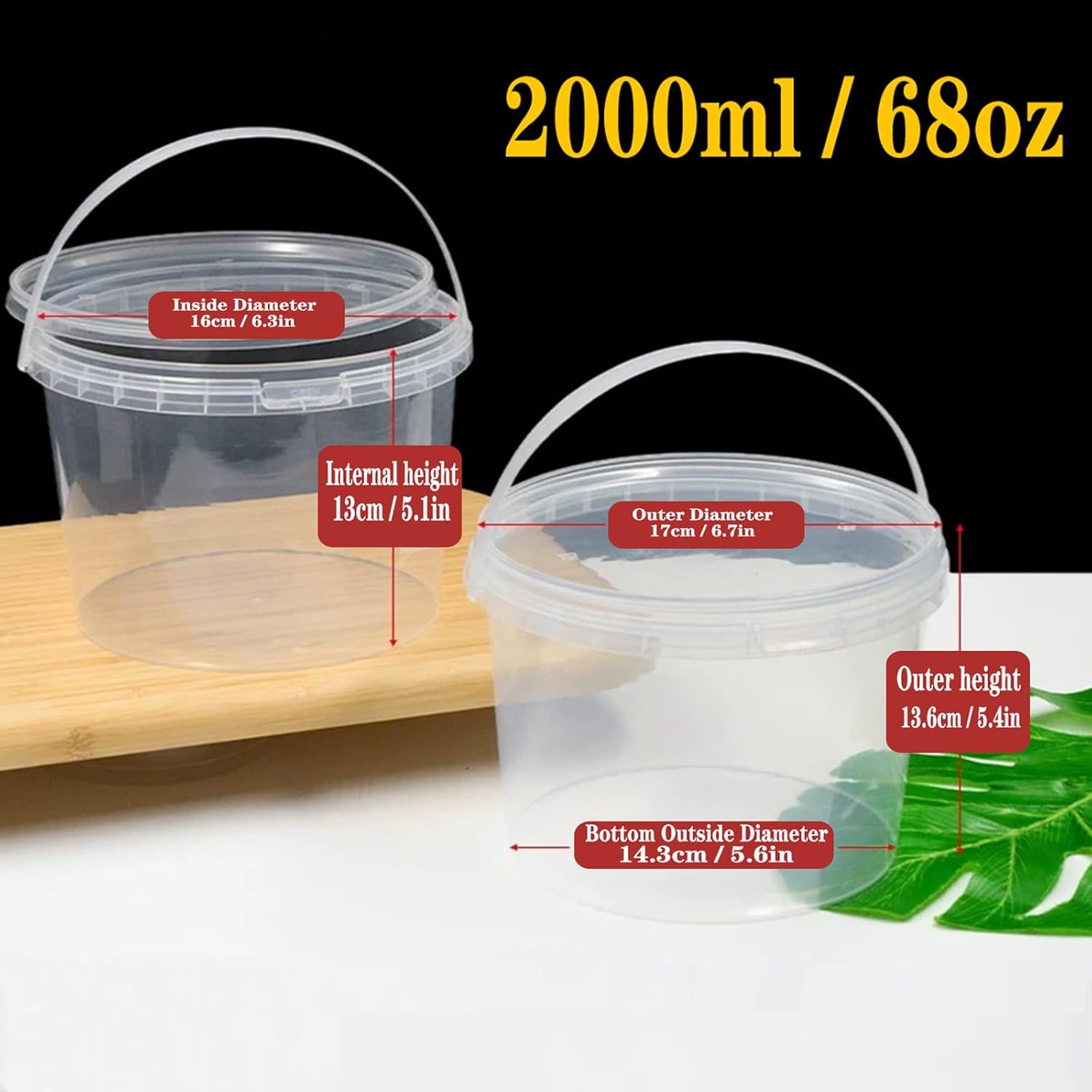 68 oz Ice Cream Tub with Lid, Tamper Proof, BPA Free, Freezer and Microwave Safe Food Storage Container, Reusable Airtight Container, Leak Proof Tub for Snacks Deli Fruits, Drinks.(10 pack)