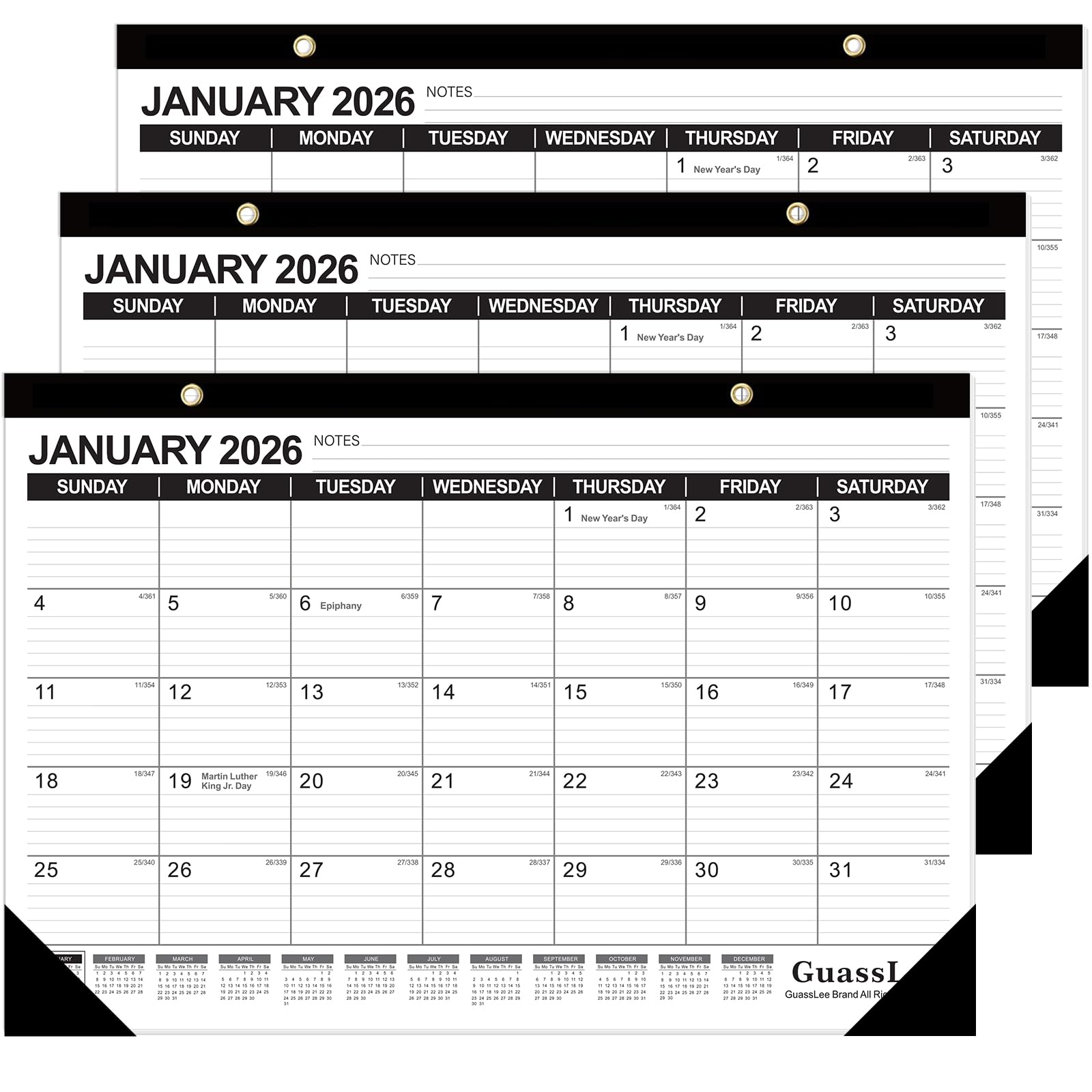 GuassLee 3 Pack Desk Calendar 2026-2027 - 18 Months Academic Calendar 17" × 11.5" Desktop Calendar from Jan. 2026 to Jun. 2027 with Julian Date for Home School Office Desk Top Organizing