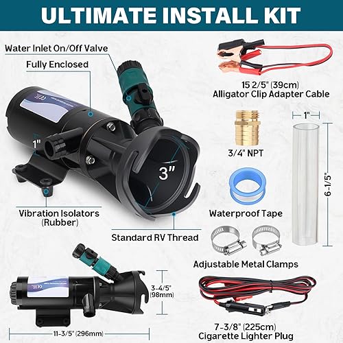 Miniatura 3 de Kit de bomba maceradora de autocaravana de 12 V, bomba de residuos portátil de 12 GPM para caravanas de clase ABC y remolques de viaje, cocina,