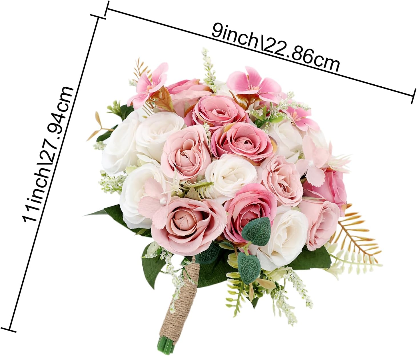 Wedding Bouquet for Bridesmaid- Hand Holding Flower Bouquet 7 Inch Artificial Flower Bouquet for Bride Party Ceremony Anniversary Decor - Dusty Pink & White - Image 2