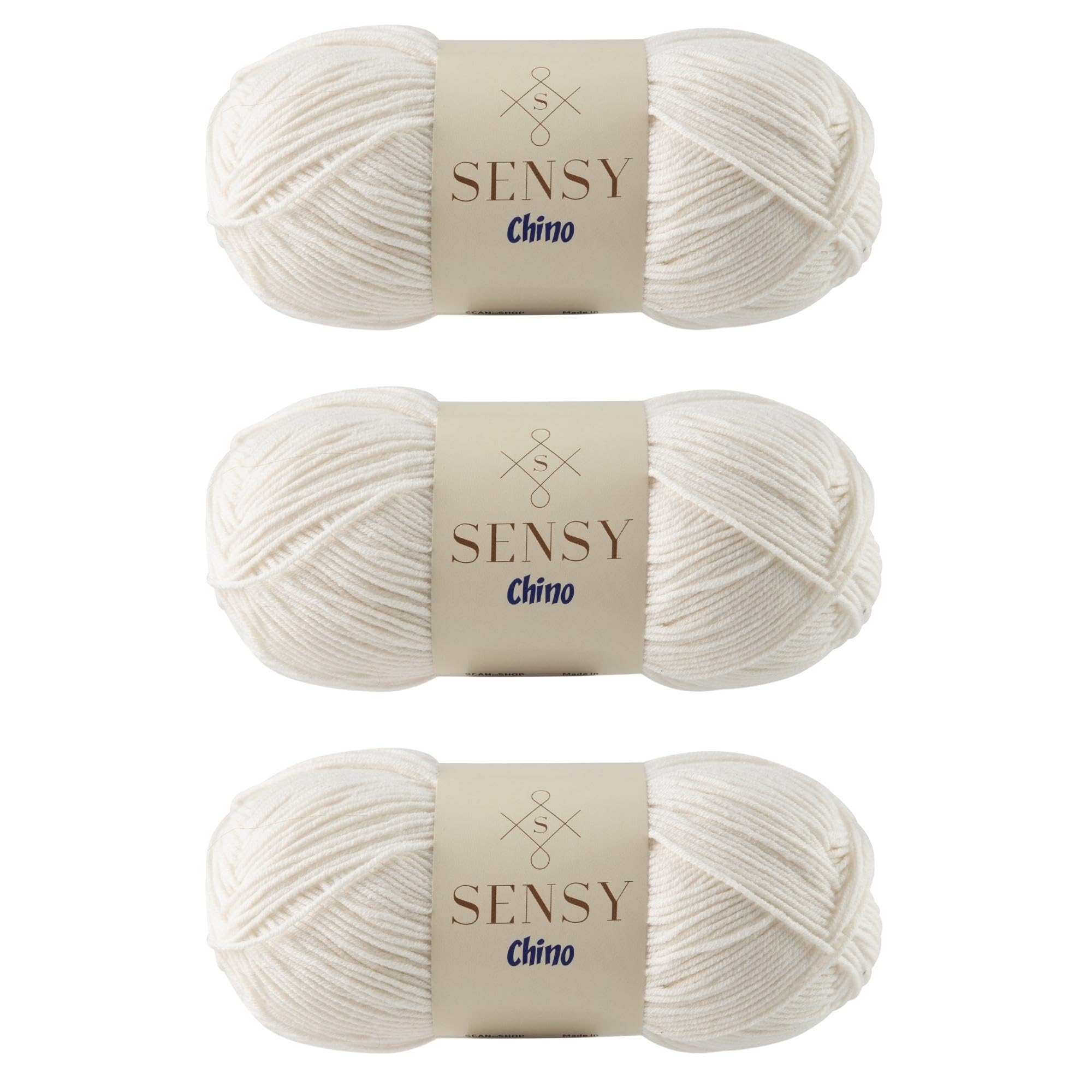 Photo 1 of 3 Skeins of Sensy Chino Soft Cotton Yarn, Soft Baby Cotton Yarn, Amigurumi Yarn, 3.5 oz, 360 Yards, Gauge 2 Fine (Creamy)