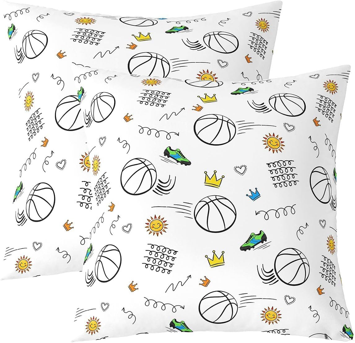 Feelyou Basketball Throw Pillow Covers Set of 2 Gaming Sports Cushion Covers Ball Games Pillow Case for Couch Sofa Gift for Basketball Lover Cushion Case Kids Boys Girls Bedroom Decor 24 x 24-Inch