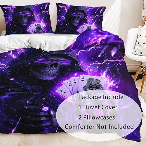 Miniatura 30 de AILONEN Juego de funda de edredón de calavera de azúcar, tamaño Queen, juego de funda de edredón de calavera de rosa roja, juego de ropa de cama