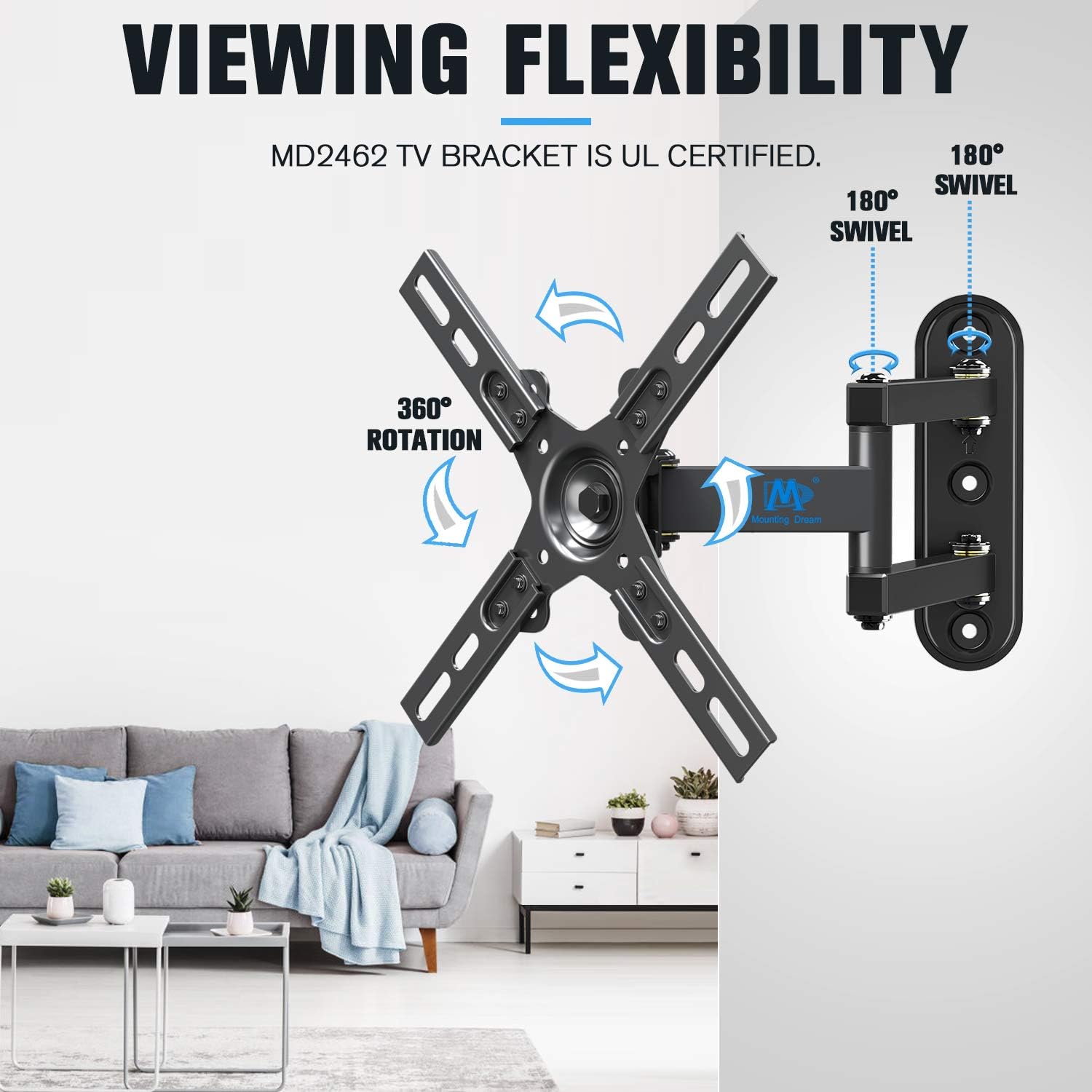 Mounting Dream Full Motion TV Wall Mounts TV Bracket with Articulating Arms for Most 17-39 Inches LED, LCD TV, TV Mount up to VESA 200x200mm and 33 lbs, Monitor Mount with Tilt and Swivel MD2462: Electronics