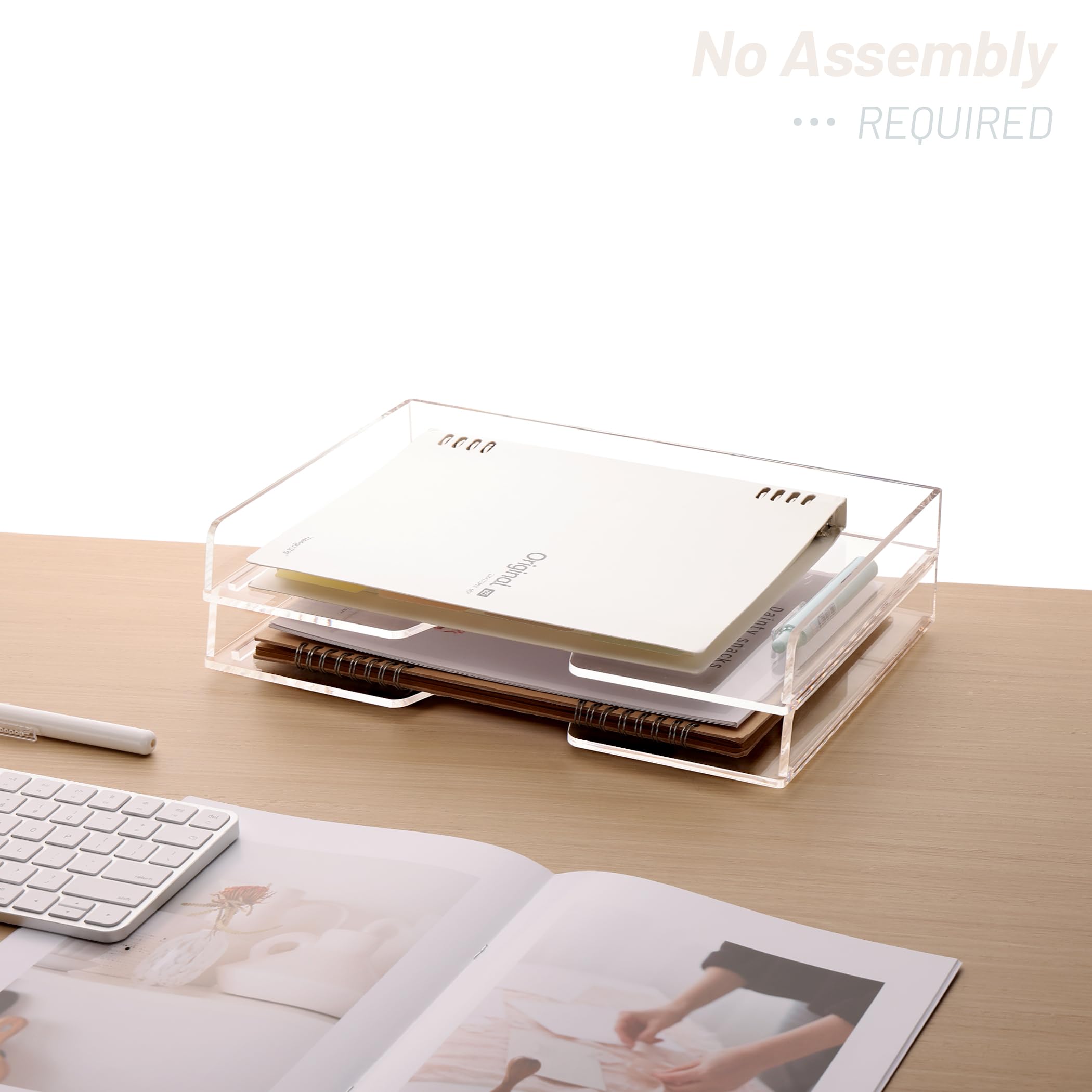Sanrui - Bandeja apilable para papel, organizador de archivos y papel en acrílico para escritorio, organizador transparente para la mesa de la oficina, el hogar o la escuela, 2 niveles