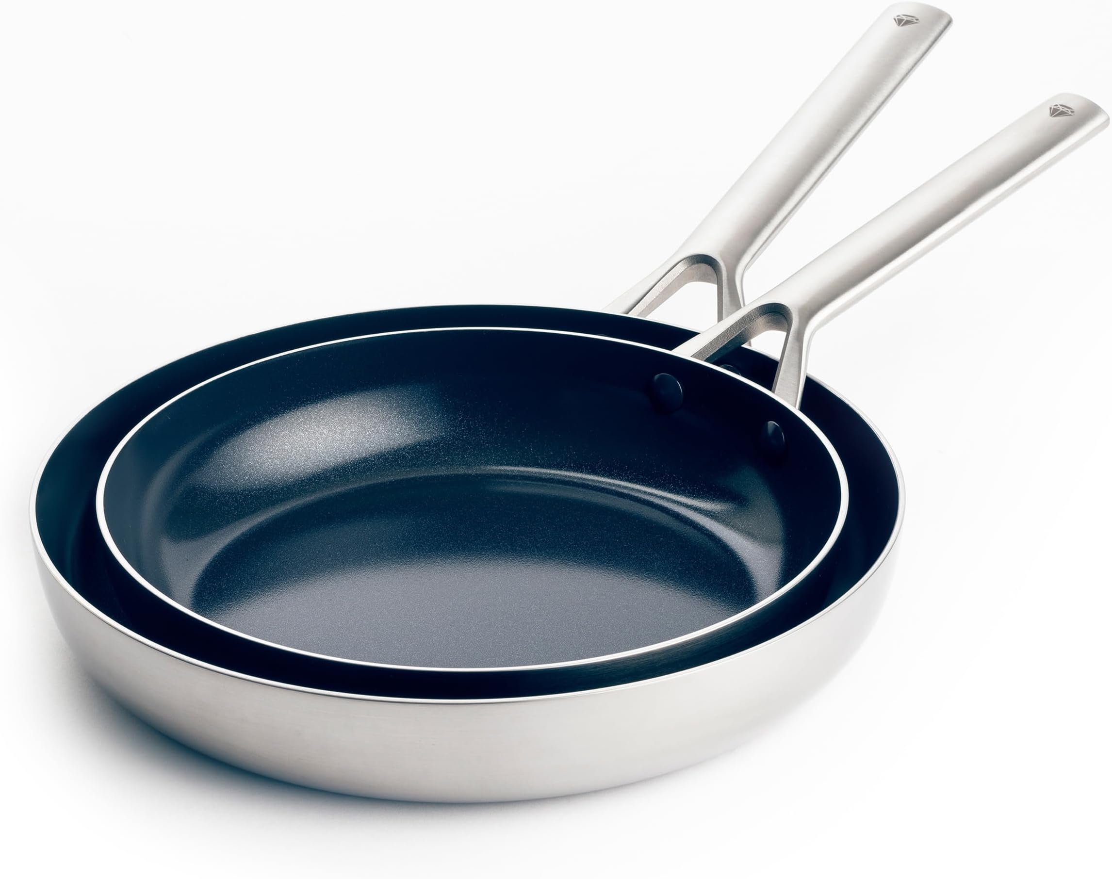 Cookware Tri-Ply Stainless Steel Ceramic Nonstick, 9.5" and 11" Frying Pan Skillet Set, PFAS-Free, Multi Clad, Induction, Dishwasher Safe, Oven Safe, Silver