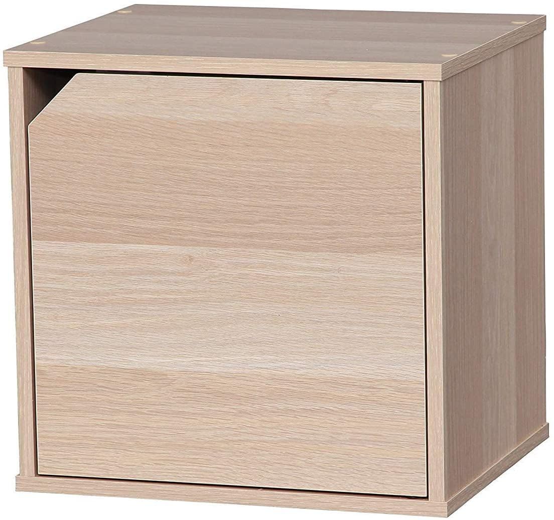 Iris Ohyama, Étagère, Meuble, Cube de Rangement, Petit Meuble de Rangement, Meuble d'appoint,Porte avec Clips, Empilable, Solide, Bureau, Chambre, Salon - QR Box with Door - QR-34D- Marron Clair
