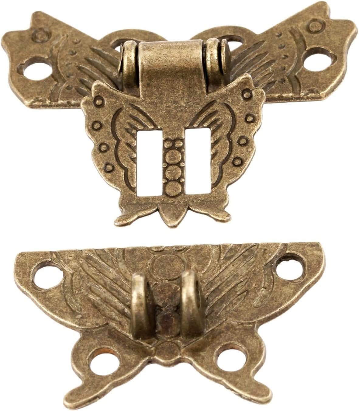 HEAGER Hasp Clasp Lock,Antique Retro Hasp Lock Buckle Hook Eye Latch,2Pcs Retro Vintage Butterfly Door Latch Buckle Jewelry Wooden Cabinet Buckle Lock Furniture Decoration Hardware 39 * 45MM But