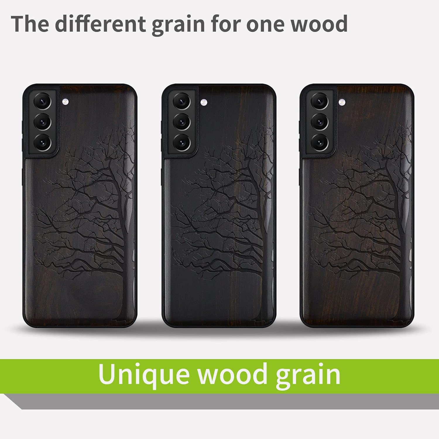 Carveit Wood Case for Galaxy S22 Case [Natural Wood & Black Soft TPU] Shockproof Protective Cover Unique & Classy Wooden Design Compatible with Samsung S22 (Eternal Tree-Blackwood)