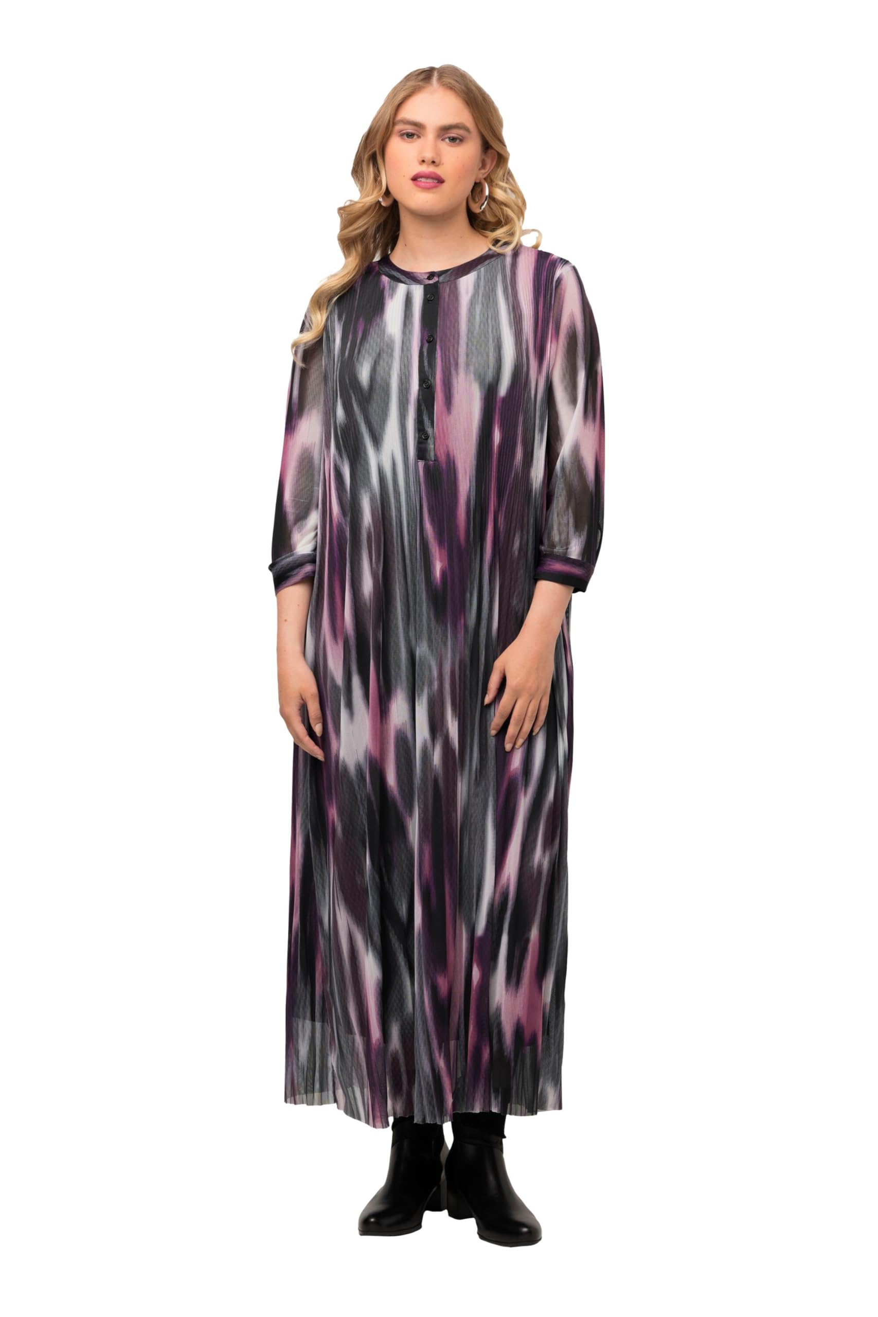 Ulla Popken Damen große Größen Übergrößen Plus Size Midikleid, doppellagig, A-Linie, Rundhals, Langarm 821311