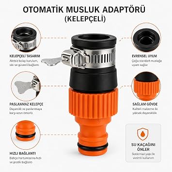 Orret Home Musluk Ucu Hortum Aparatı Kelepçeli Musluk Adaptörü Evrensel Uyumlu Hızlı Bağlantı Bahçe Hortum Bağlantı Aparatı Sızdırmaz Musluk Başlığı
