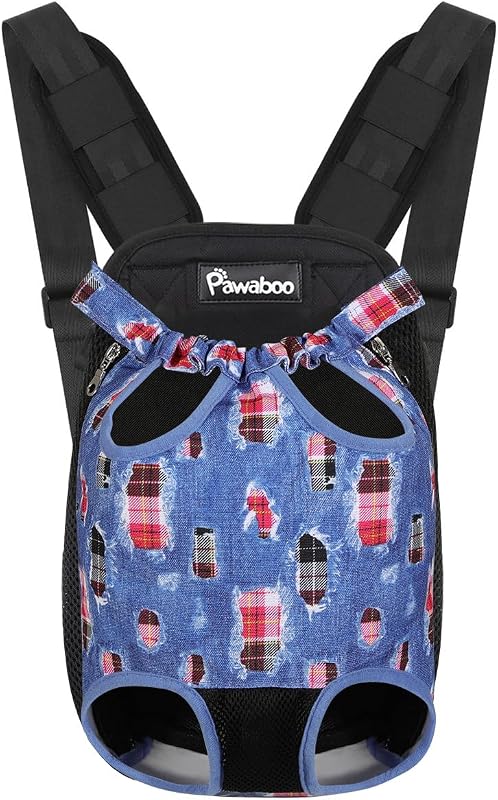 Mochila Canguru para Cães e Gatos Pequenos Pawaboo com Pernas para Fora, Jeans Azul, Tamanho L
