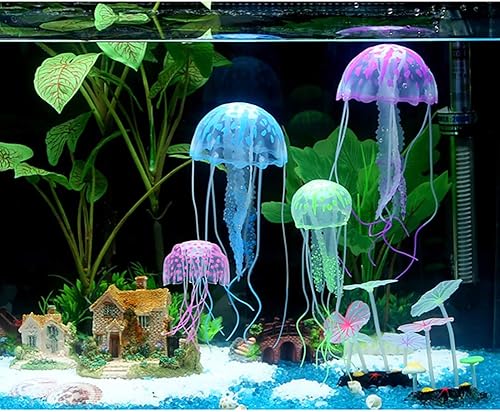 Miniatura 3 de NUOMI 6 piezas de medusas artificiales para acuario, decoración de medusas brillantes, silicona suave