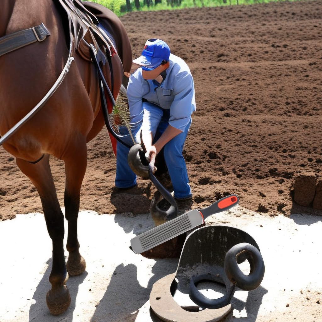 Tnfeeon Escofina de Pezuña de 8 Pulgadas, Lima de Herradura con Mango Flexible, Herramienta de Lima de Herrador de Acero Al Carbono, Adecuada para Pezuñas de Caballo, Cabra, Vaca, Burro