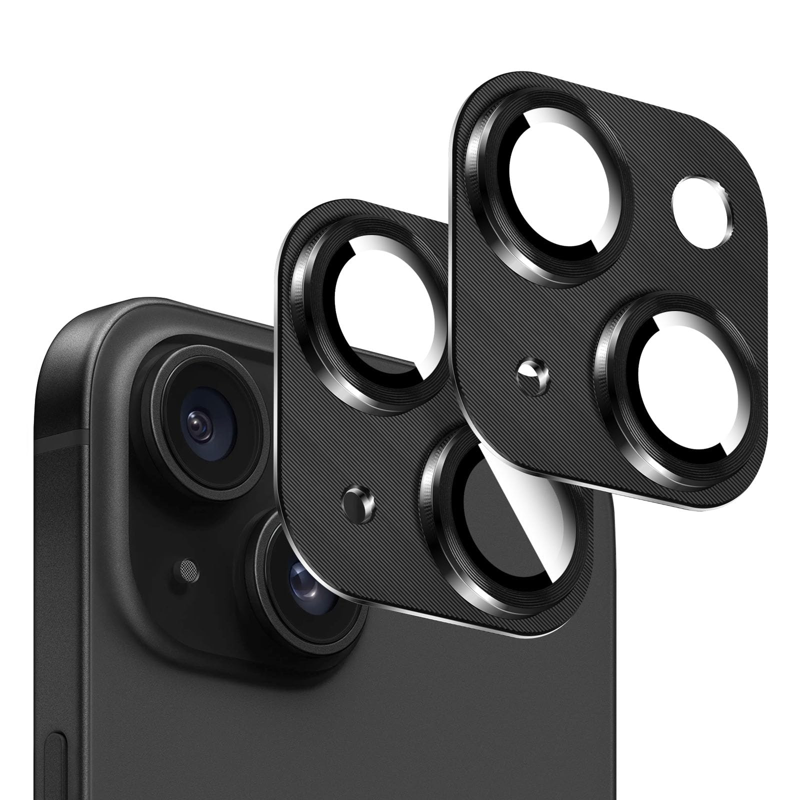 Kucheed 2 Piezas Protector de Lente de Cámara para iPhone 13/iPhone 13 Mini, Decoración de Aluminio de Una Pieza con Diseño de Textura 3D, Cubierta Trasera de Protección Total para Cámara