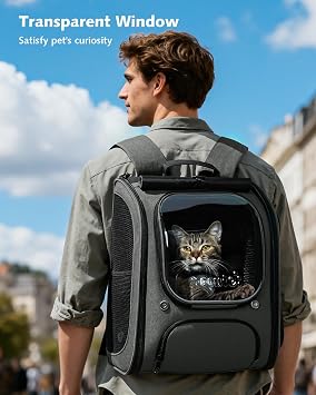 pecute Cat Backpack Expandable, Large Space Cat Carrier Backpack, Grey
