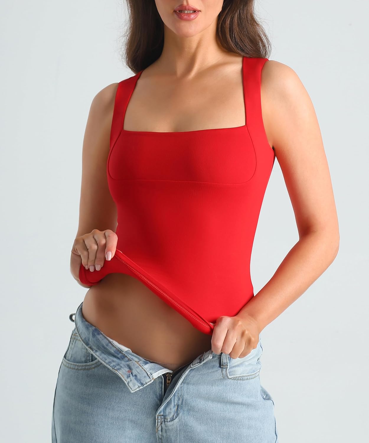 HOYAYO Women's Slim Fit Double-Layer Tank Top Square Neck Sleeveless Basic Fitted Tee Shirt - Image 5