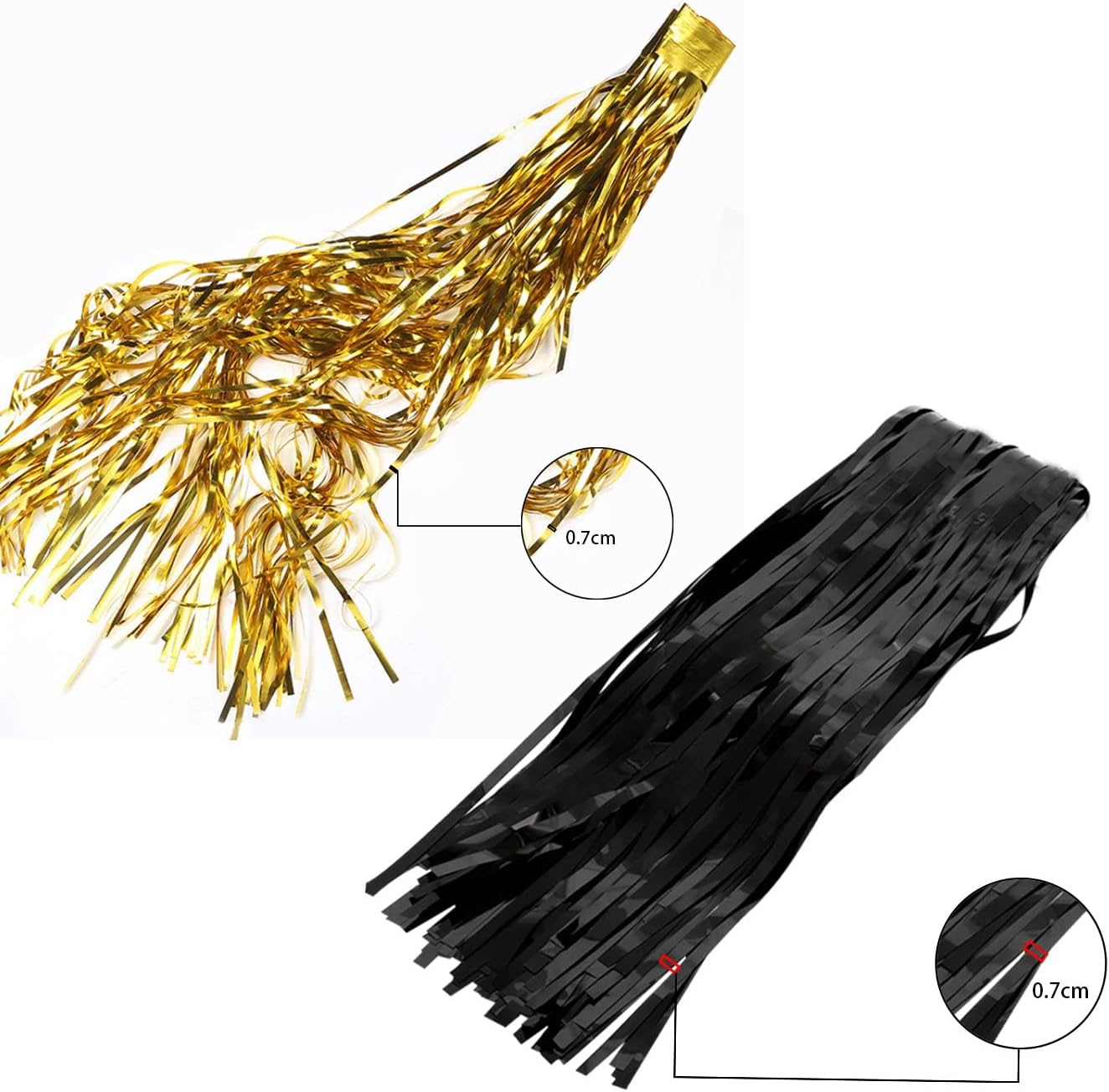 4 Pack Black Gold Foil Fringe Curtain Backdrop 3.2 x 8.2 Ft Metallic Tinsel Streamers with Adhesive Back Shimmer Party Background for Birthday Graduation New Year Halloween Wedding Photo Booth Decor | Four panels provide broader backdrop coverage; adhesive metallic streamers suit photo booths and black gold events