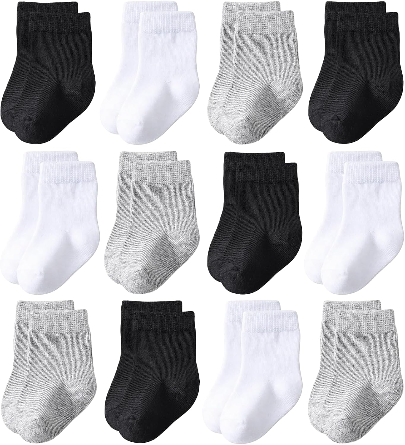 Baby Crew Socks 12-Pack,Newborn Baby Boys Girls Socks 0-3/3-6 Months,No Polyester,Soft Skin-Friendly,Combed Cotton