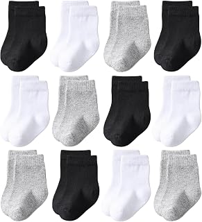Baby Crew Socks 12-Pack Cotton Newborn Baby Boys Girls Socks 0-3T | Combed Cotton Baby Socks No Polyester, Soft on Skin Fits 0-3, 3-6, 6-12 Months & 1-3T for Newborn, Infant & Toddler