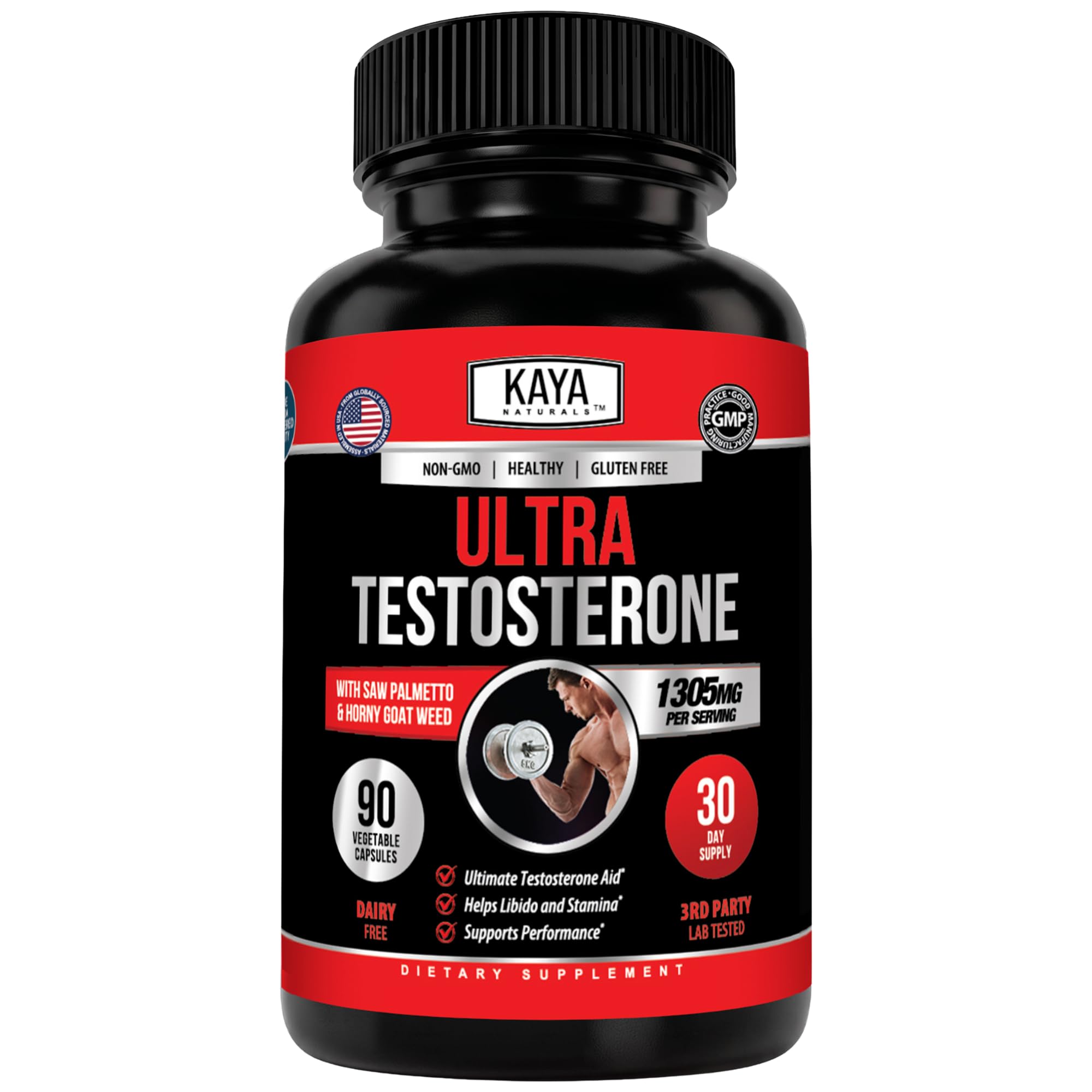 Kaya Naturals Suplemento masculino com Tongkat Ali, Tribulus terrestris e Horny Goat Weed, 90 cápsulas