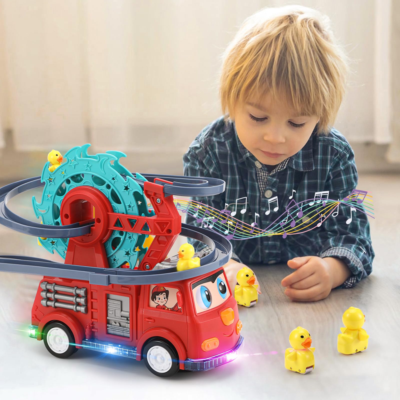 Fire Truck, 4 in 1 Fire Truck Car Fire Truck Toy with Sound & Light Educational Car Toy for Children Boys Girls 3 4 5 6 Years Gift, ZH2-UK-0021