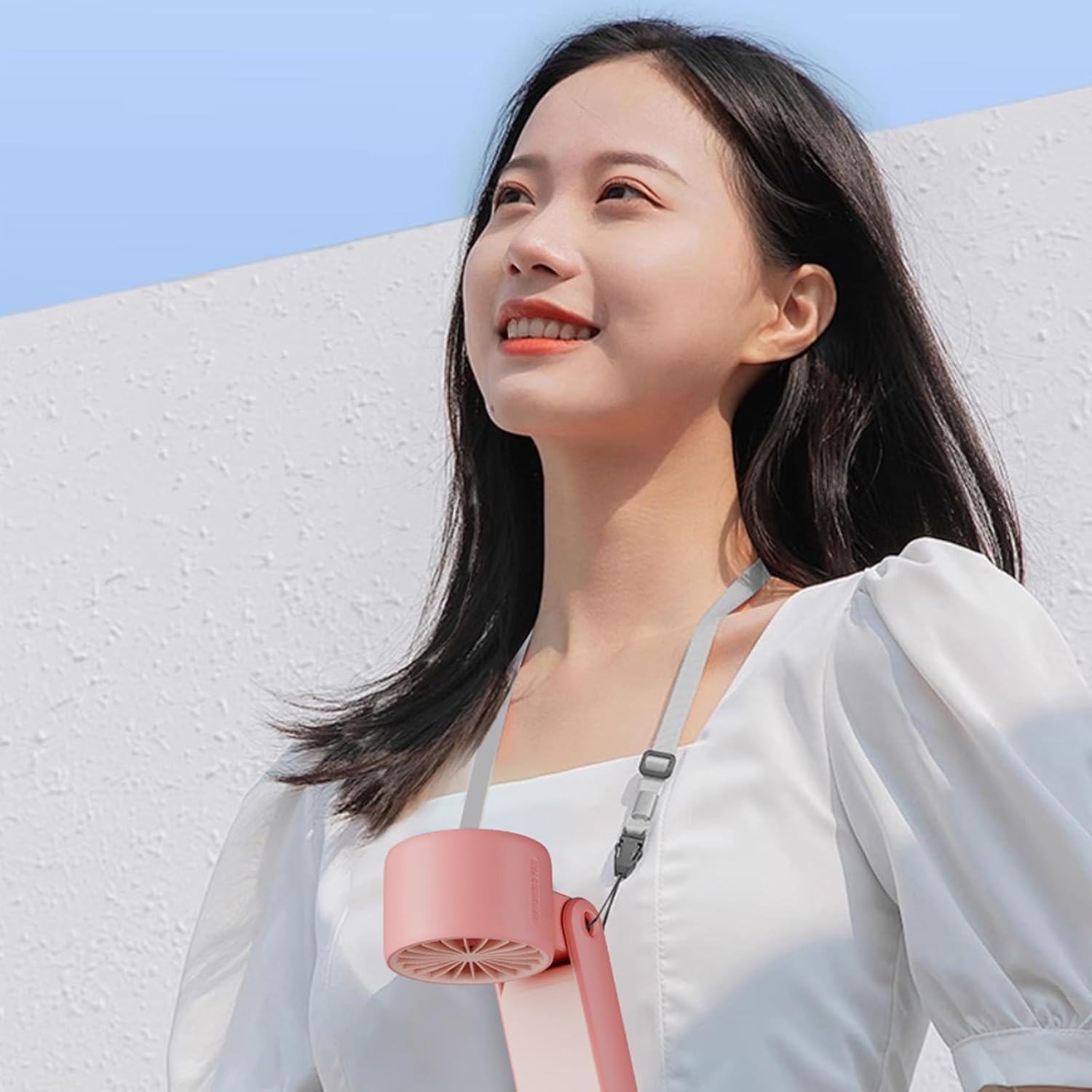 Multifuntional Folding Efficient Cooling Quiet Powerful Fan 3600mAh Battery ABS Texture for Outdoor Travel (Pink)