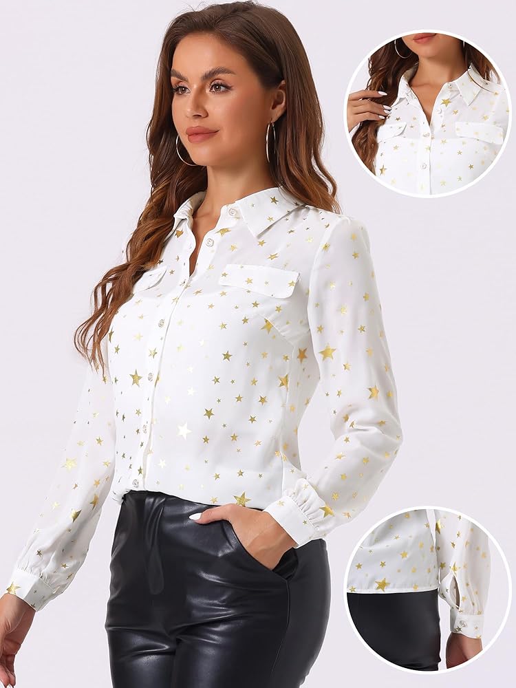Allegra K Vintage Blouse for Women's Halloween Metallic