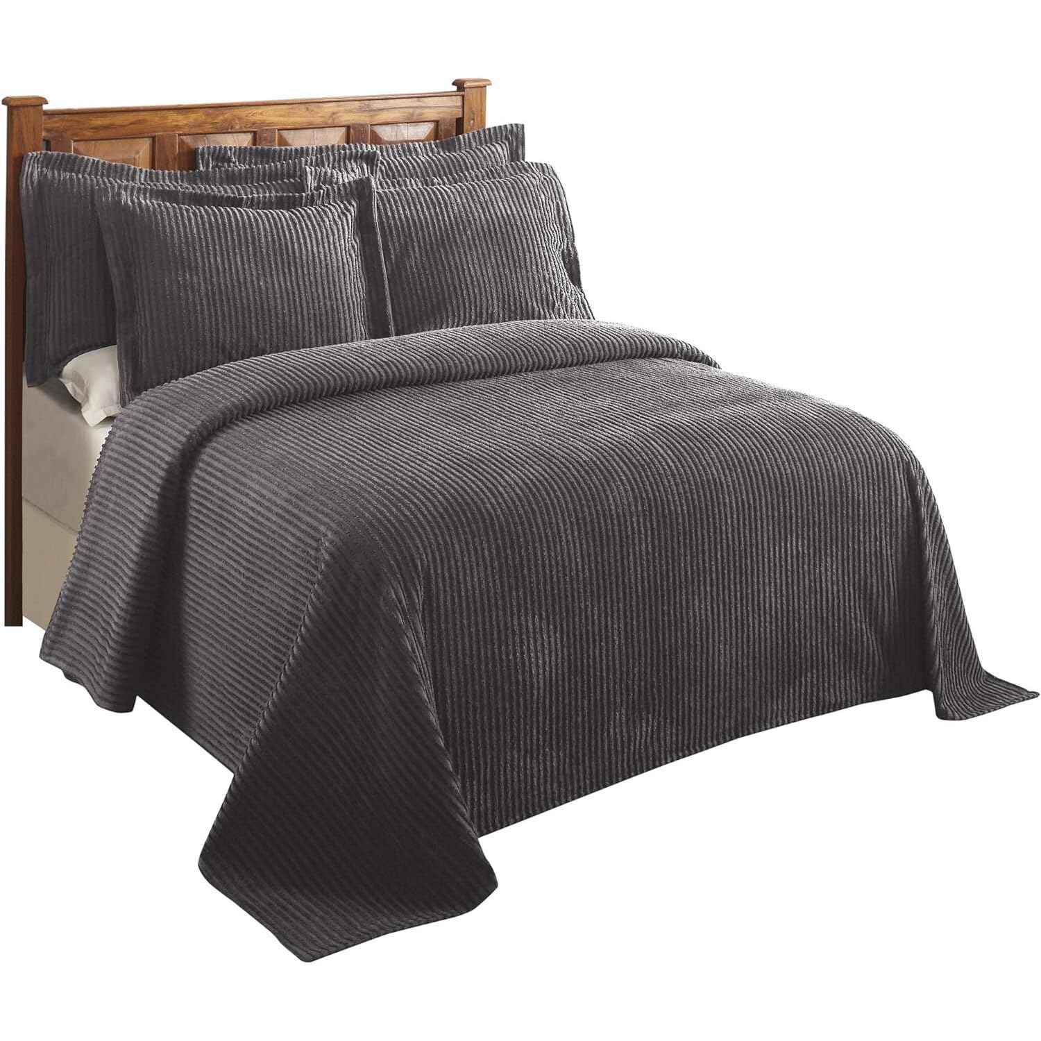 Better Trends Chenille Bedspreads Full/Double Size, Gray 100% Cotton Chenille Stripe Design Tufted Bedding Coverlet Soft Lightweight, 81"x110" 1 Pieces Jullian Collection
