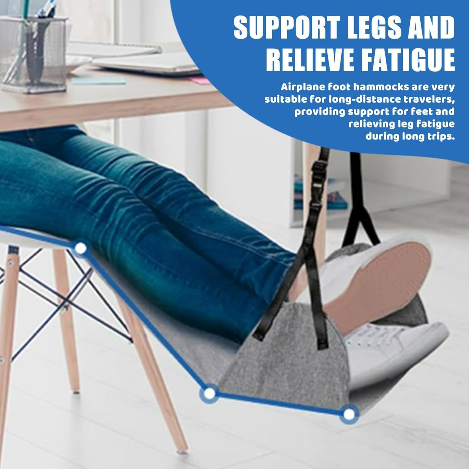 Portable Airplane Foot Hammock, Height Adjustable Feet Rest for Plane Travel, Office, Desk, Bus, Train, Long Trip (Dark Gray)