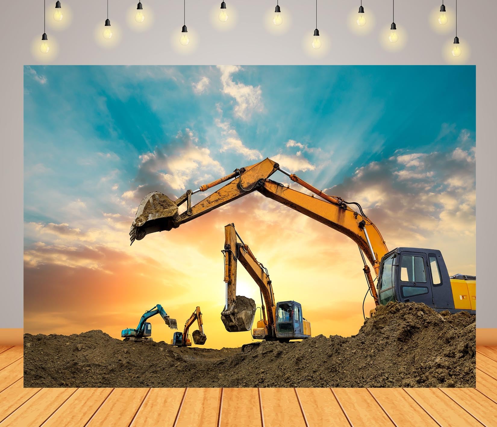 BELECO 8x6ft Fabric Construction Excavators Photography Backdrop Digger Excavators Crane Work on Construction Site Background Construction Theme