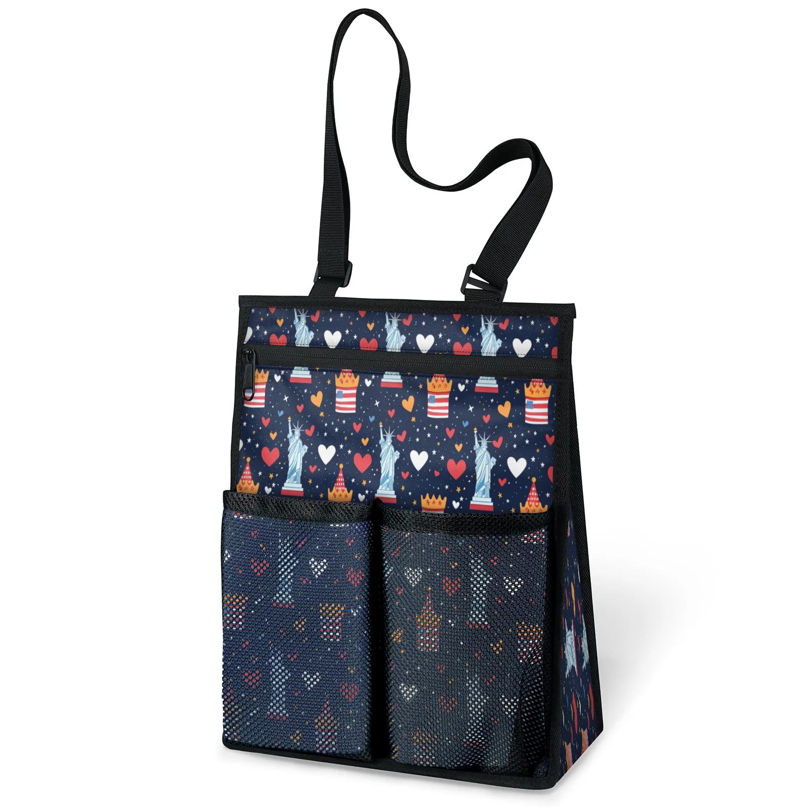 Ourtheme Cartoon Statue American Flag Portable Shower Bag for Travel Gym Camp Beach Tote Shower Caddy Bags Hanging
