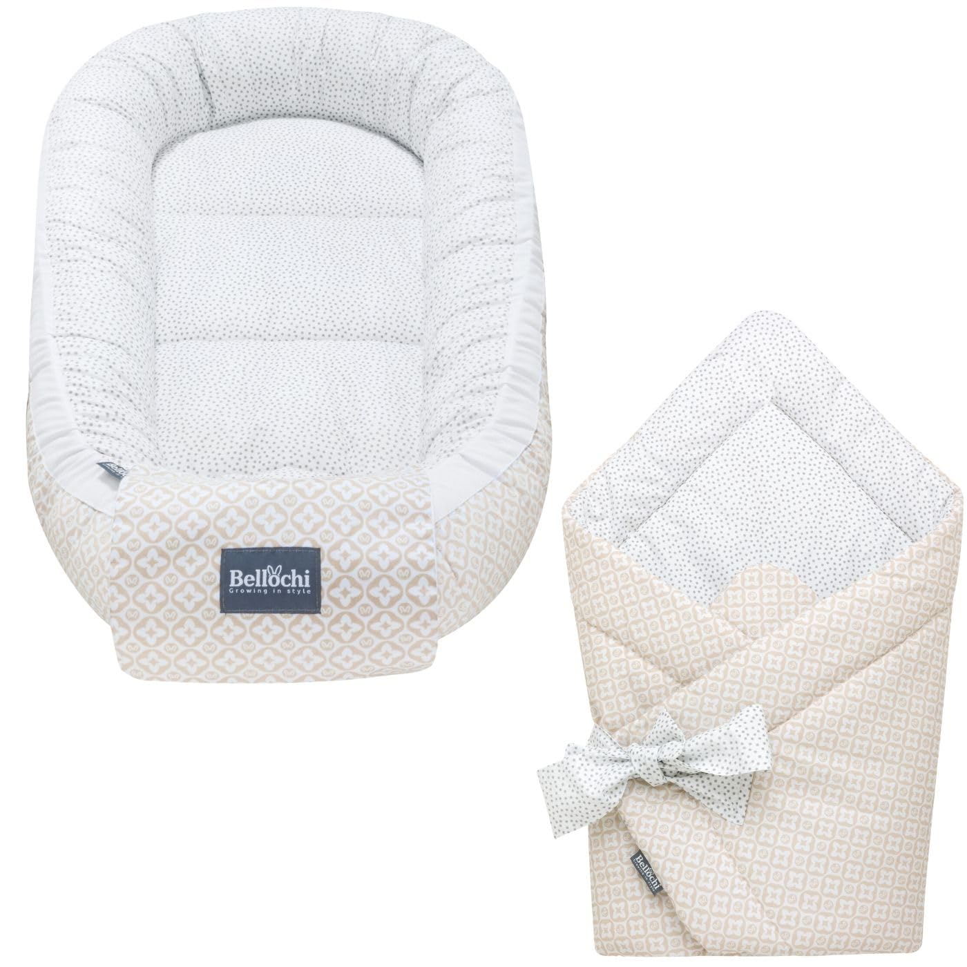 Bellochi Juego 2en1 Saco de Dormir para bebé y Nido Bebe Recien Nacido - Reductor de Cuna Nido para Bebe - 100% Algodón - Oeko-Tex Certificado (Lui Dots)