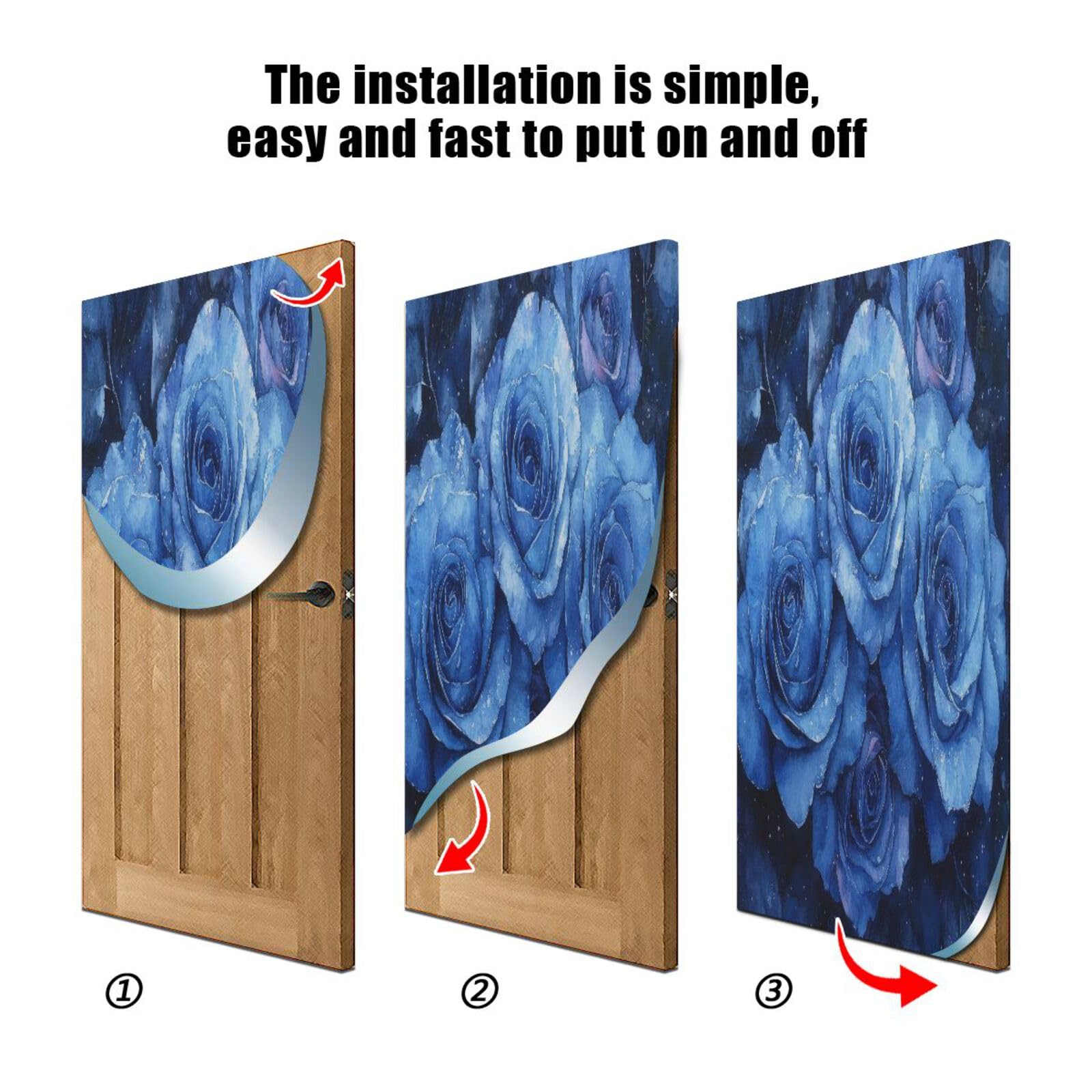 FLildon Valentine's Day Blue Roses Door Cover Decoration, Party Accessory Porch Decor for Festive Ornament Room Door Covers 35 x 79 Inch