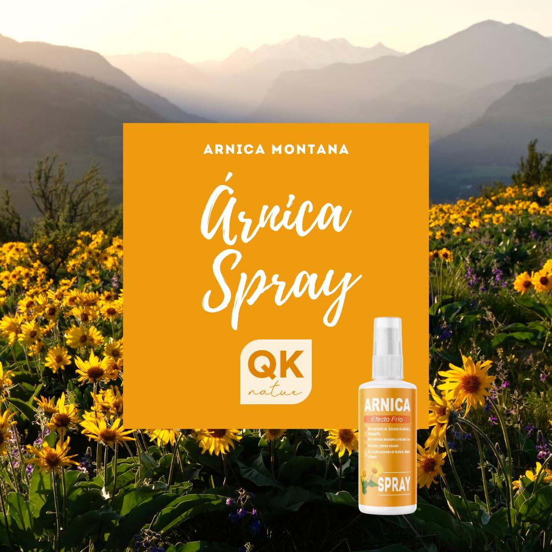 QKnatur - ARNICA Spray con extracto de Garra del diablo (Harpagofito) - 100ml. - Efecto frío. Dolor muscular, espalda, rodillas, contracturas. Con aceites esenciales de Gaulteria, Menta y Romero
