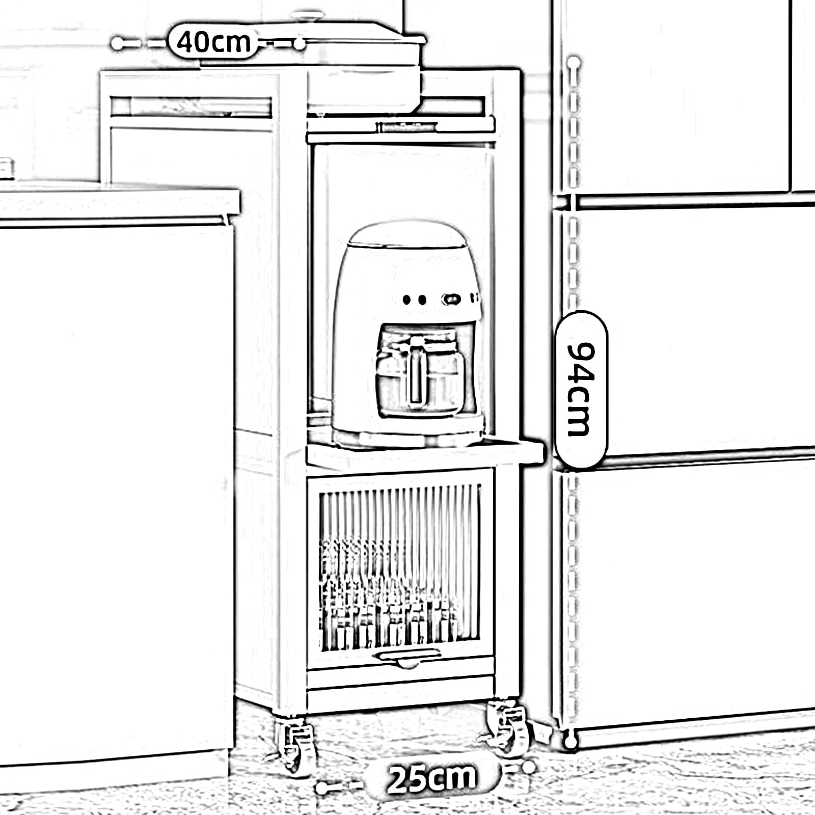Carrito de almacenamiento estrecho extraíble con ruedas para junto al refrigerador, cocina, espacios pequeños, despensa, comedor, esquina