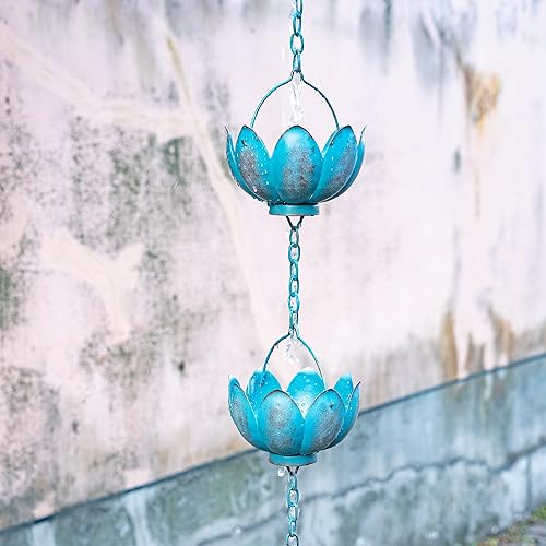 Miniatura 2 de TZSSP Cadenas de lluvia decorativas de metal con 12 tazas, cadena de lluvia para canalones, longitud 8-12, color azul