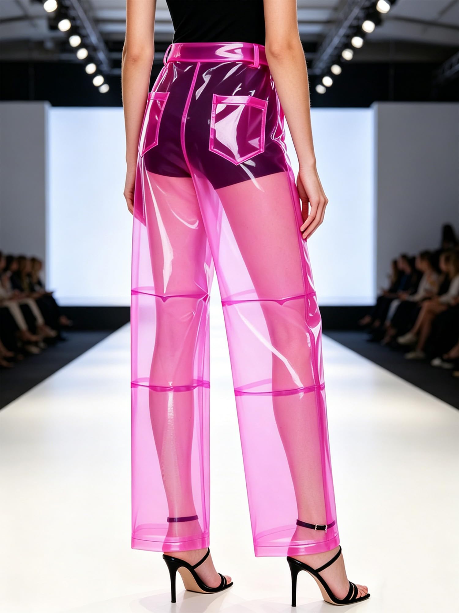 iiniim Pantalons en PVC Transparent pour Femme Vêtements pour Club Et Bar Vêtements Inférieurs Se Couvrir Pantalons en TPU Plastique Larges