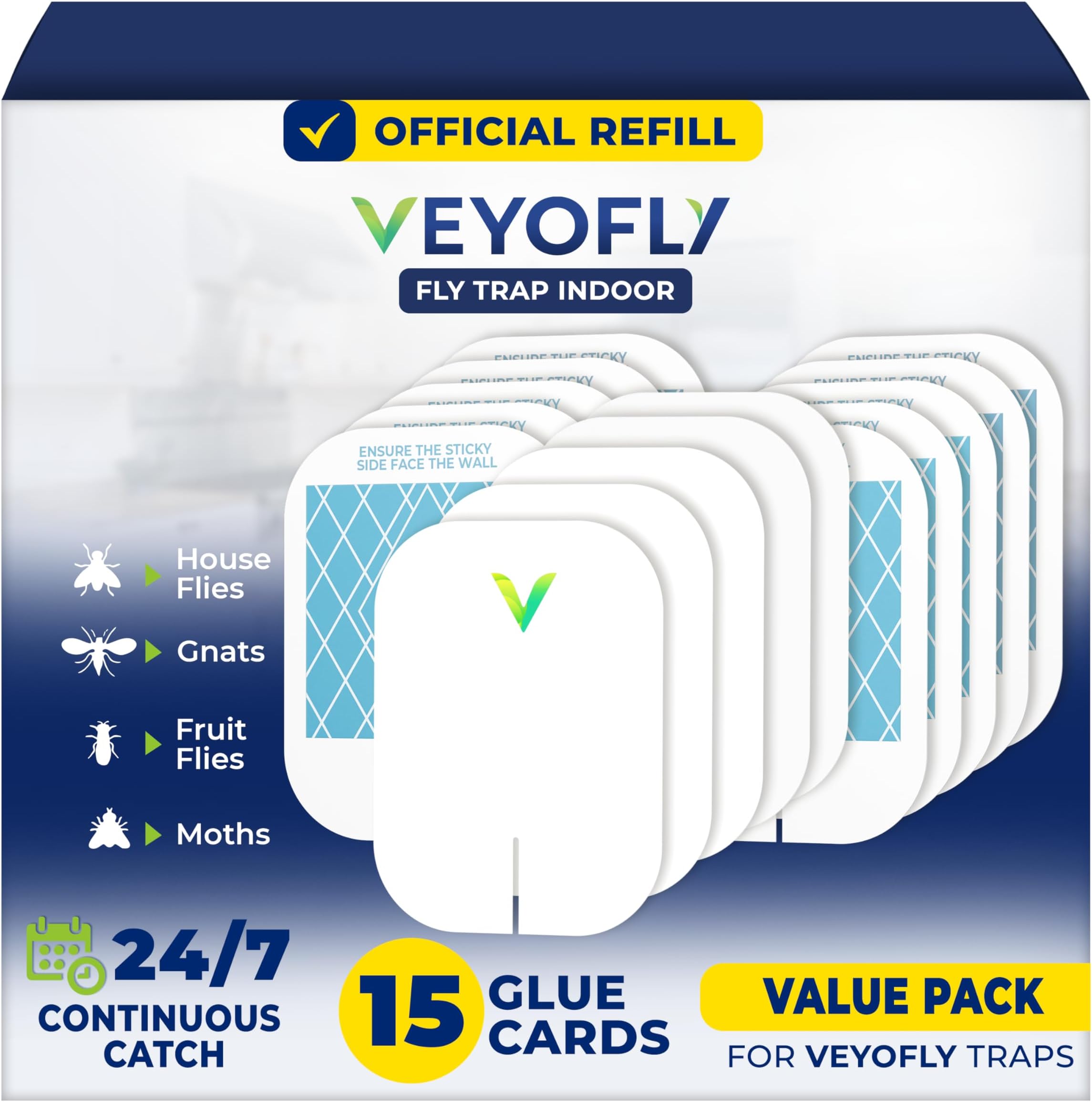 Fly Trap Indoor Refill, Fruit Fly Traps for Indoors, Gnat Traps for House Indoor, Fly Catcher, Fly Trap, Plug in Catch for Fruit Flies, Moths, Gnats, Mosquito Trap (Pack of 15 Refills)