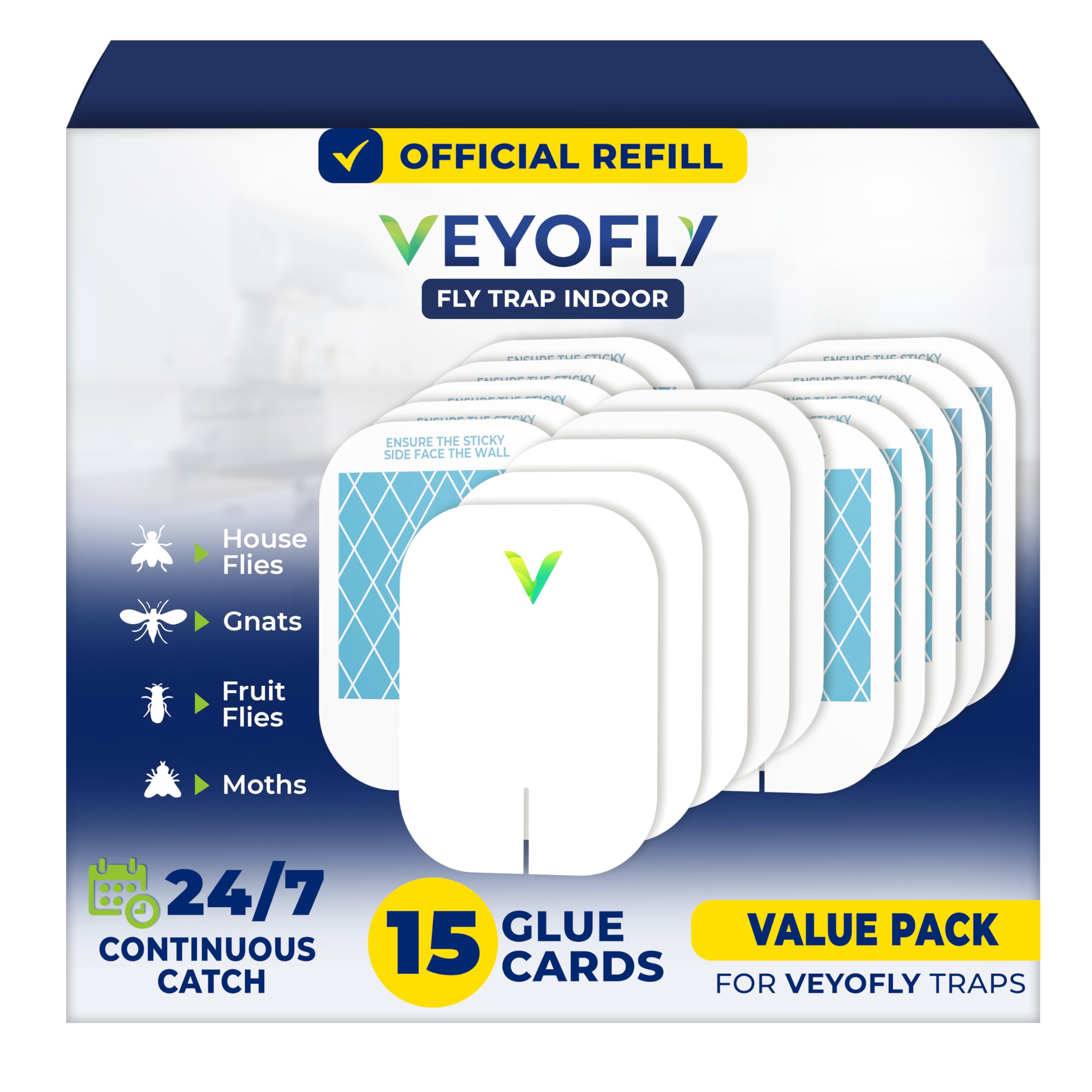 VEYOFLY Refills for Flight Insect Trap, Insect Catcher, Indoor Fly Trap, Safer Home, Fruit Fly Traps, Gnate Protection, Insect Killer, Mosquito Killer (Pack of 15)