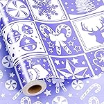 MAYPLUSS Christmas Wrapping Paper Roll, Light Purple Wrapping Paper, Girly Bell, Tree, Candy Canes Christmas Themed Wrapping Paper for Girl Holiday Gift Packaging (17 Inch X 16.5 Feet)