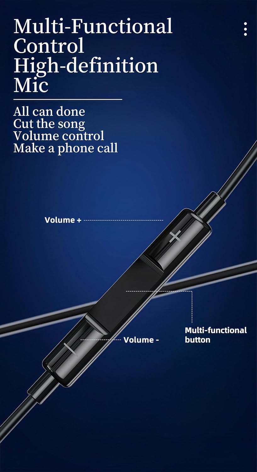 USB-C Wired Earphones with Microphone, Noise Canceling, Volume Control, Compatible with Galaxy S25 S24 S23 S22, iPhone 16 15, Pixel Phones - Image 5