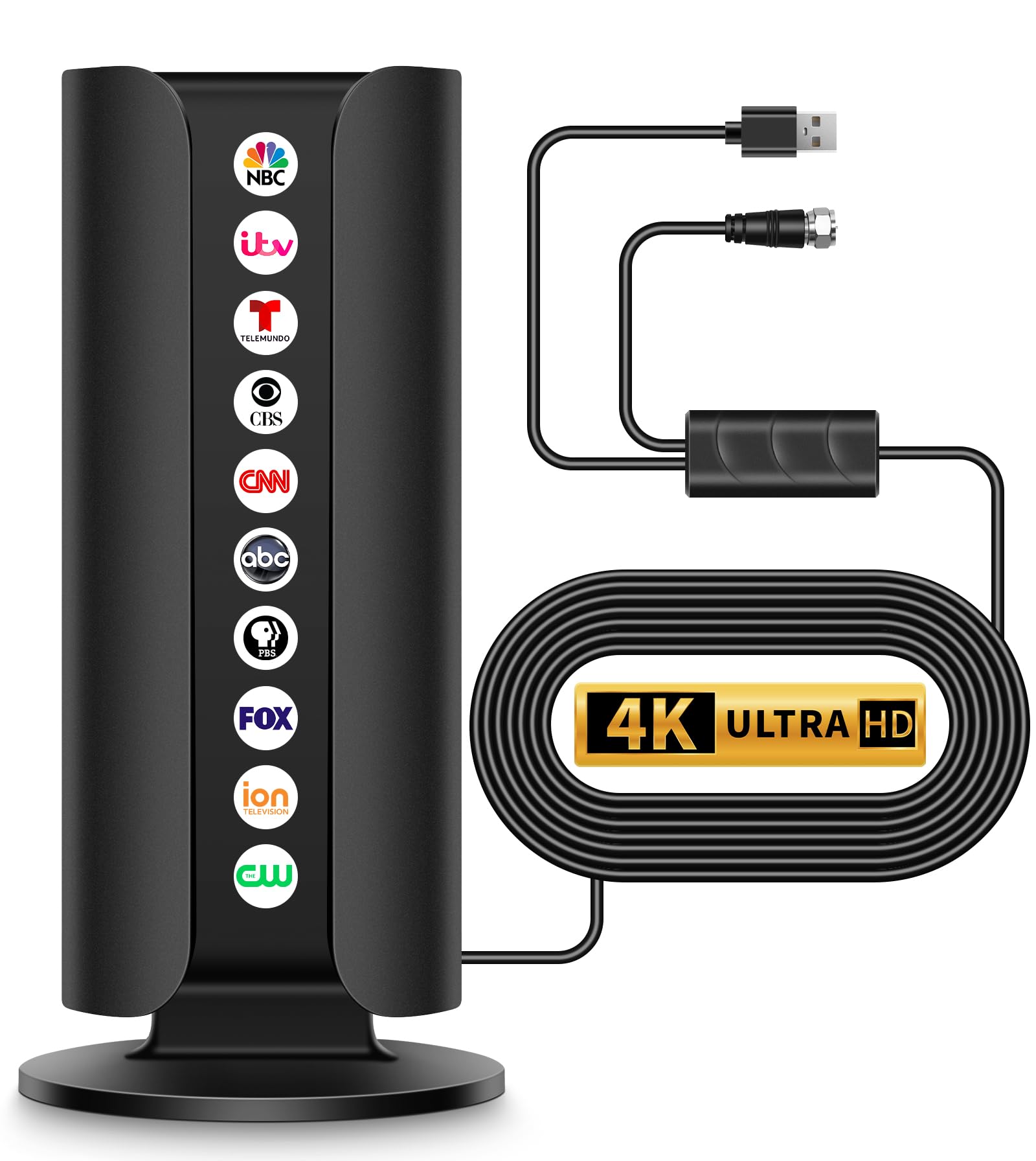 2025 Upgraded TV Antenna for Smart TV, 1800+ Miles Range Strongest Digital HD TV Antenna Indoor Ourdoor with Amplifier Signal Booster, Waterproof Design, 4K 1080p Support 360°, 32.8FT Cable