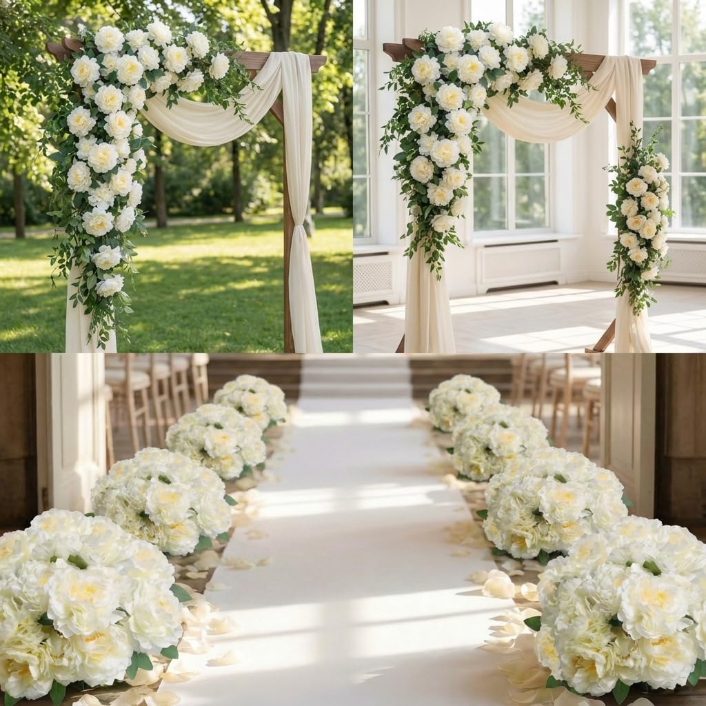 2 Pack Silk Peonies, 14 Large Blooms for Home and Wedding, Ivory White image 5