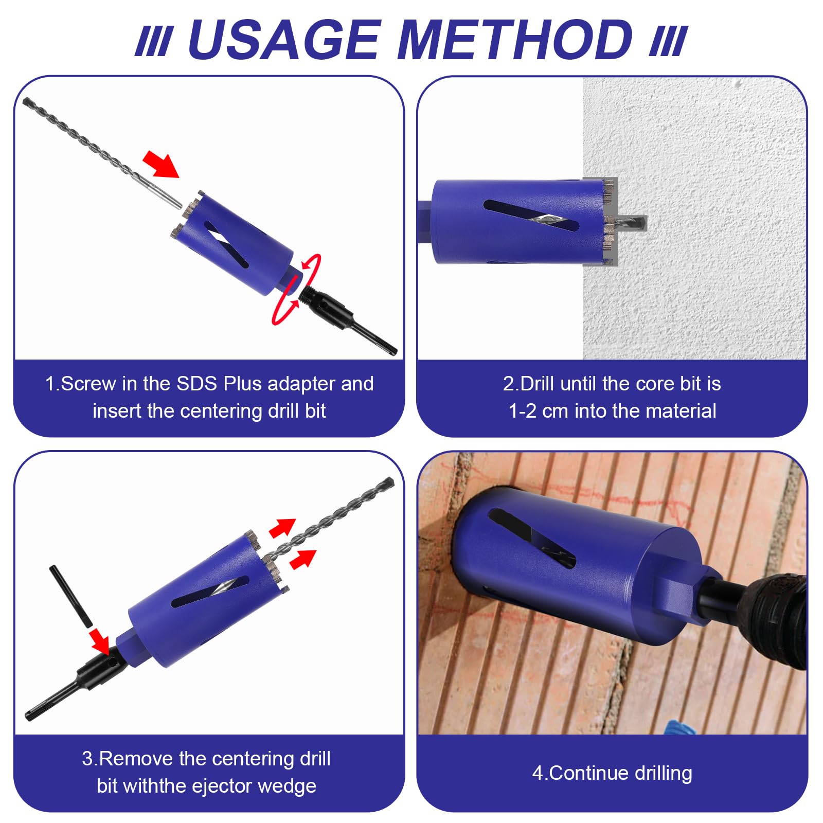 CPROSP M22 Corona Diamantata per Carotatrici Ø102mm L200mm, con Adattatore SDS PLUS e Punta di Centraggio, Corona per Foratura a Umido e a Secco, per Forare Calcestruzzo, Muratura e Pietra