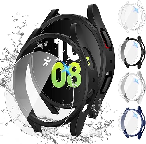 Tensea - Paquete de 4 + 4 Protector de pantalla y funda para Samsung Galaxy Watch Fe 20245 20224 2021 de 1.57 pulgadas, película protectora de