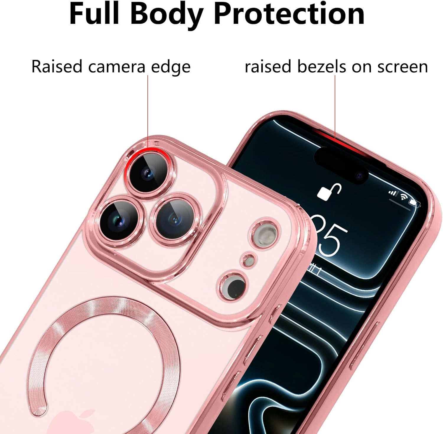 KANGHAR Case Compatible with iPhone 17 Pro Clear Magnetic Design,Compatible with MagSafe Full Camera Protector Anti-Yellowing Shockproof Cute Cover for Women Men 6.3 Inch Pink - Image 3