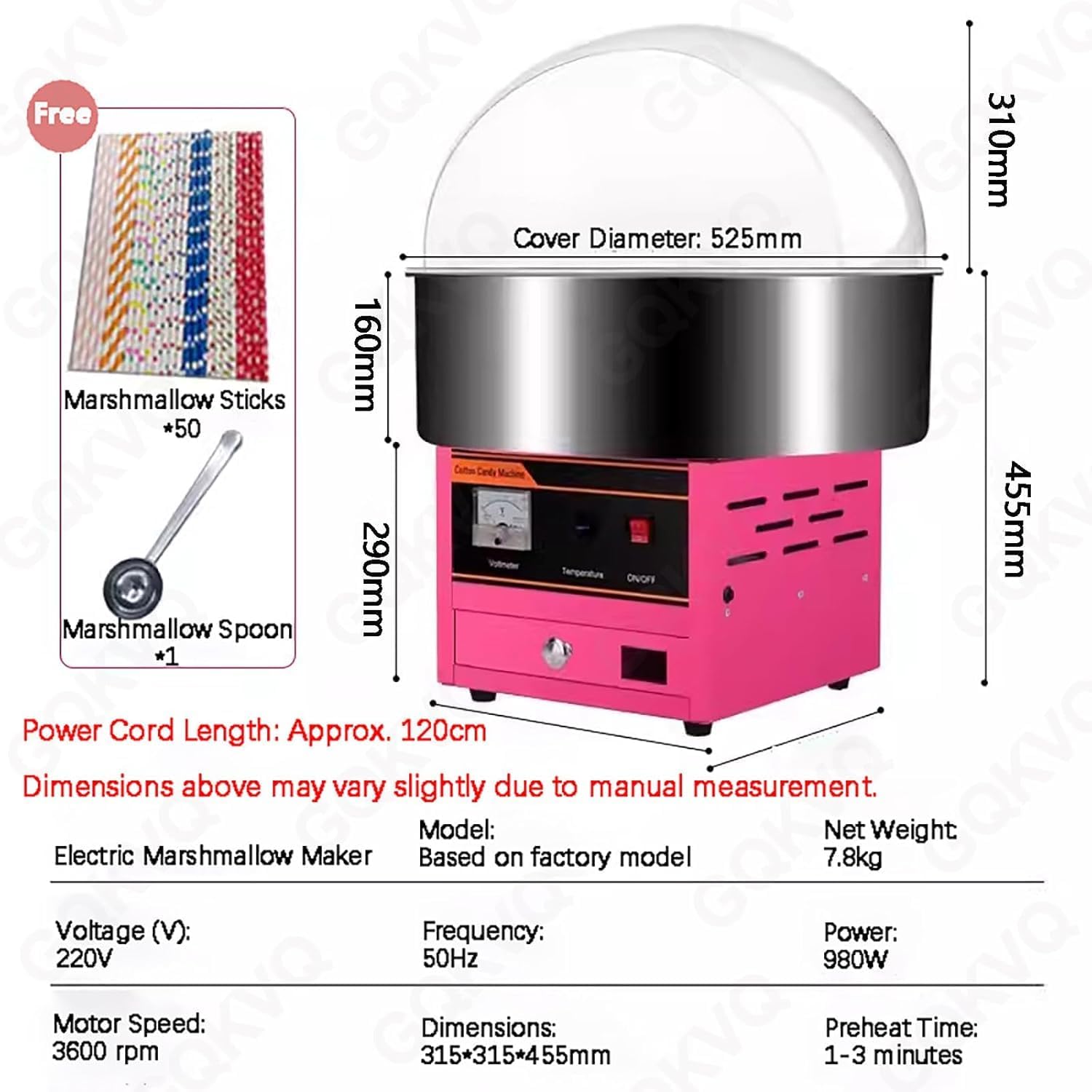 Professional Cotton Candy Maker - 980w Commercial Machine with Stainless Steel Bowl & Sugar Scoop, Perfect for Kids' Parties, Home Use, and Birthdays - Blue Pink Withhood